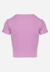 Jasnofioletowy T-shirt z Prążkowanego Materiału o Krótkim Kroju Telunna