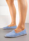 Jasnoniebieskie Espadryle z Imitacji Zamszu Zdobione Przeszyciami Folarienne