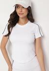 Biały Komplet Sportowy T-shirt i Szorty z Ozdobnym Lampasem Zorettia
