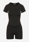 Czarny Komplet Sportowy T-shirt i Szorty z Ozdobnym Lampasem Zorettia