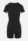 Czarny Komplet Sportowy T-shirt i Szorty z Ozdobnym Lampasem Zorettia