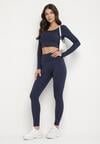 Granatowy Komplet Sportowy Legginsy i Bluzka z Odkrytymi Plecami Dasalla