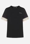 Czarny T-shirt z Bawełny Zdobiony Koronką z Cekinami Pollea