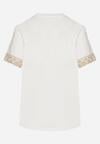Biały T-shirt z Bawełny Zdobiony Koronką z Cekinami Pollea