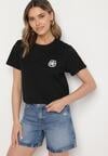Czarny T-shirt z Bawełny Ozdobiony Naszywką Firolee