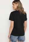 Czarny T-shirt z Bawełny Ozdobiony Naszywką Firolee