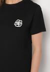 Czarny T-shirt z Bawełny Ozdobiony Naszywką Firolee