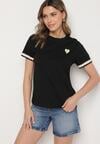 Czarny T-shirt z Bawełny Ozdobiony Sercem Firiane