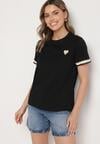 Czarny T-shirt z Bawełny Ozdobiony Sercem Firiane