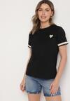 Czarny T-shirt z Bawełny Ozdobiony Sercem Firiane