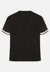 Czarny Bawełniany T-shirt o Kroju Oversize ze Zdobieniem przy Rękawach Milatia