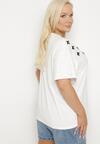 Biały T-shirt z Bawełny Ozdobiony Cyrkoniami i Haftami Firarette