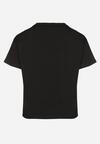 Czarny T-shirt z Bawełny Ozdobiony Cyrkoniami i Haftami Firarette