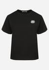 Czarny T-shirt z Bawełny z Naszywką Kwiatu Firirene