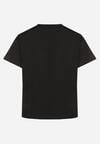 Czarny T-shirt z Bawełny z Naszywką Kwiatu Firirene