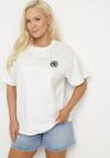 Biały T-shirt z Bawełny z Naszywką Kwiatu Firirene