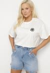 Biały T-shirt z Bawełny z Naszywką Kwiatu Firirene
