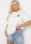 Biały T-shirt z Bawełny z Naszywką Kwiatu Firirene