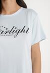 Jasnoniebieski Bawełniany Komplet Piżamowy T-shirt i Szorty w Zebrę Milavira