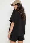Czarny Komplet Oversize z Wiskozą T-shirt i Szorty z Nadrukiem Liravella
