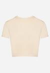 Beżowy T-shirt z Wiskozą o Dopasowanym Kroju Typu Crop Top Folirra