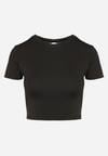 Czarny T-shirt z Wiskozą o Dopasowanym Kroju Typu Crop Top Folirra