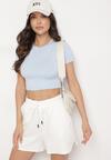 Jasnoniebieski T-shirt z Wiskozą o Dopasowanym Kroju Typu Crop Top Folirra