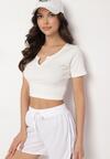 Beżowy Bawełniany T-shirt z Prążkowanego Materiału Linalora