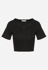 Czarny Bawełniany T-shirt z Prążkowanego Materiału Linalora