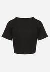 Czarny Bawełniany T-shirt z Prążkowanego Materiału Linalora