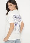 Jasnobeżowy Bawełniany T-shirt z Ozdobnym Nadrukiem Addlessa