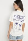 Jasnobeżowy Bawełniany T-shirt z Ozdobnym Nadrukiem Addlessa