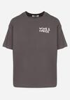 Ciemnoszary Bawełniany T-shirt z Ozdobnym Nadrukiem Addlessa
