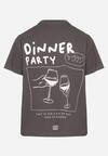 Ciemnoszary Bawełniany T-shirt z Ozdobnym Nadrukiem Addlessa