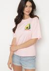 Różowy T-shirt z Bawełną i Motywem Awokado Addixa