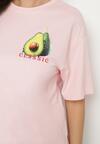 Różowy T-shirt z Bawełną i Motywem Awokado Addixa