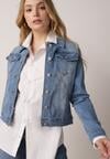 Jasnoniebieska Jeansowa Kurtka z Przetarciami i Kieszeniami z Klapami Hazelle