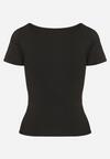 Czarny T-shirt z Wiskozą o Dopasowanym Kroju z Dekoltem w Serek Folarisse