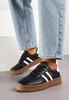 Czarno-Białe Sneakersy w Stylu Tenisówek z Paskami na Boku Saliena