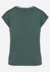 Ciemnozielony Bawełniany T-shirt z Koronką przy Dekolcie Ralettia