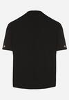 Czarny Bawełniany T-shirt Zdobiony Haftem w Kształcie Serc Naloree
