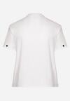 Biało-Niebieski Bawełniany T-shirt Zdobiony Haftem w Kształcie Serc Naloree