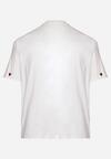 Biało-Czerwony Bawełniany T-shirt Zdobiony Haftem w Kształcie Serc Naloree