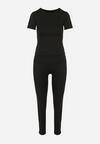 Czarny Komplet Sportowy Legginsy i Dopasowany T-shirt Silendria
