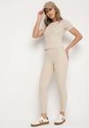 Beżowy Komplet Sportowy Legginsy i Dopasowany T-shirt Silendria