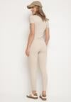 Beżowy Komplet Sportowy Legginsy i Dopasowany T-shirt Silendria