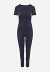 Granatowy Komplet Sportowy Legginsy i Dopasowany T-shirt Silendria