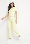 Żółty Komplet Sportowy Legginsy i Dopasowany T-shirt Silendria
