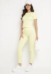Żółty Komplet Sportowy Legginsy i Dopasowany T-shirt Silendria