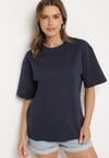 Granatowy Bawełniany Klasyczny T-shirt Merovira